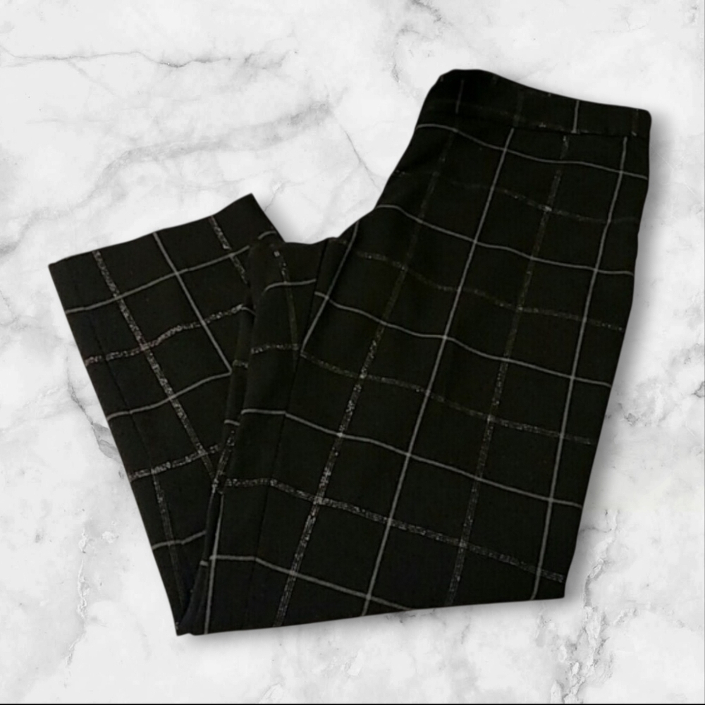 Bar III Cropped Pant Black Gray Windowpane Pattern Lightweight Flat Front Size M